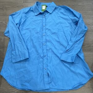 GREEN GODDESS, WOMEN'S NEW BLUE POLY BL LONG SLEEVED COLLARED BLOUSE, SIZE 2X
